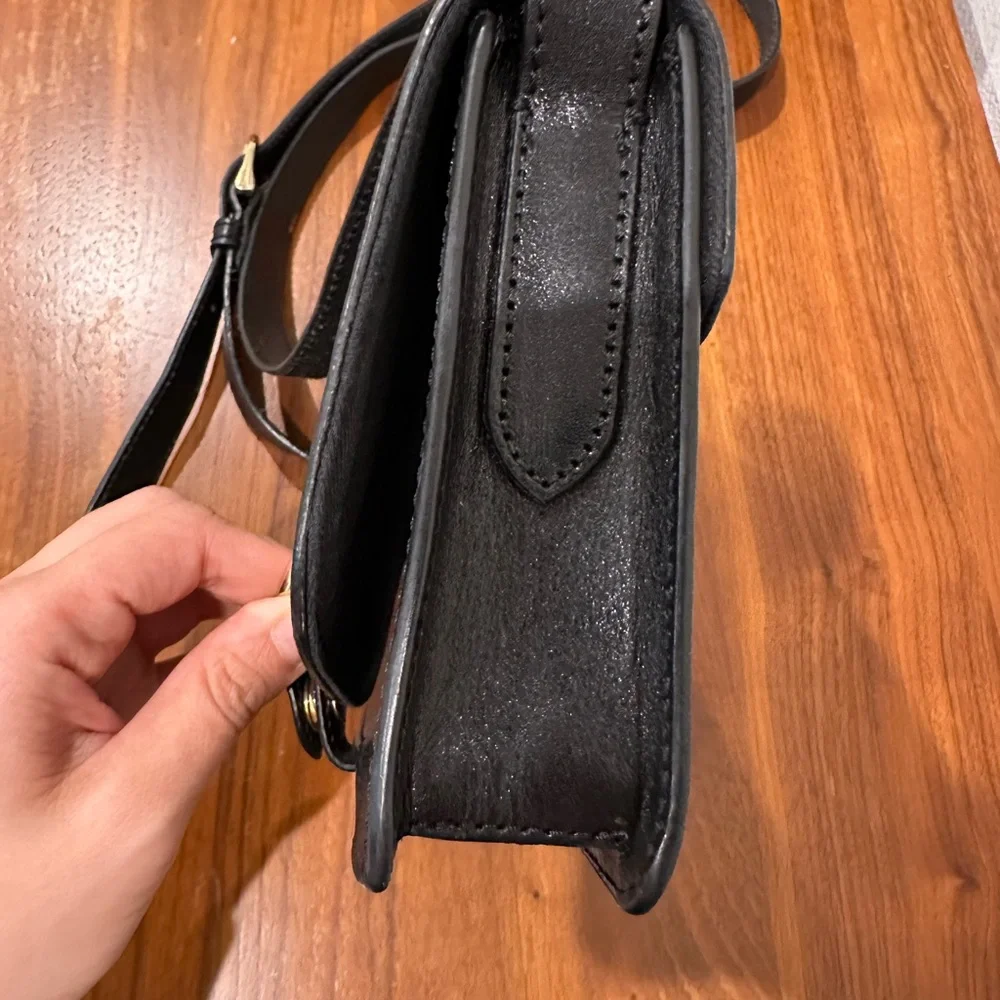 & Other Stories Black Leather and Suede Crossbody Bag with Gold Ring - Picture 3 of 6